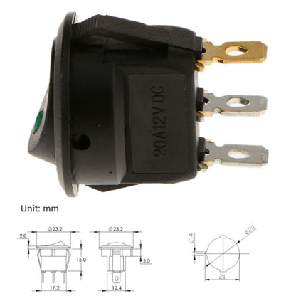 Round 3Pin Rocker Switch LED Light 12V Car Modification Reverse Sensor Switch, 2pcs KCD1-102N