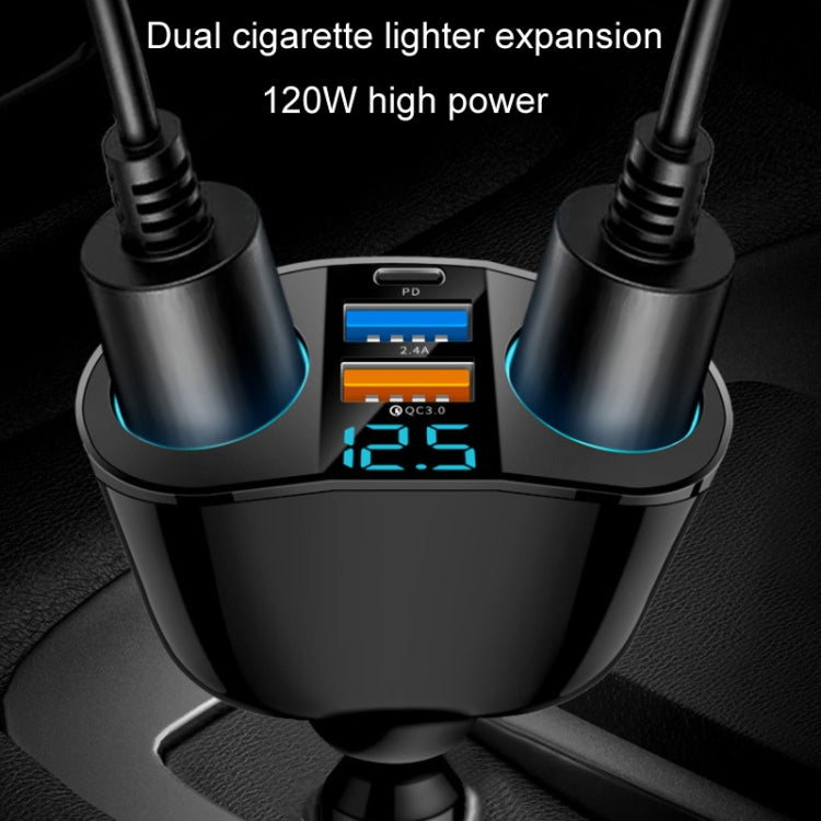 Dual USB Type-C Real-time Digital Display Cigarette Lighter Expansion Car Charger, 3.1A Double A+C, QC3.0+2.4A Dual A+C, 66W Dual A+C, PD+QC3.0+2.4A Dual A+C