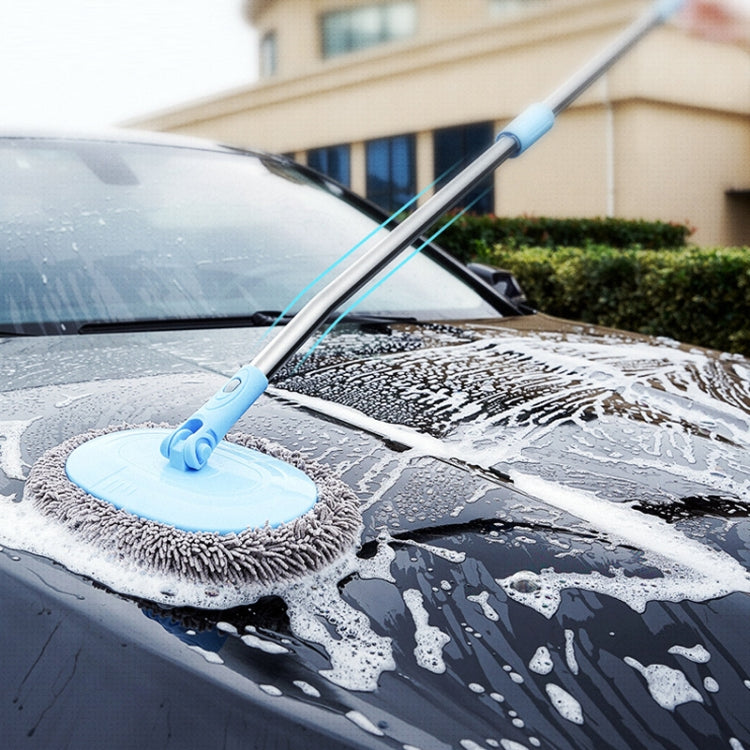 Car Chenille Curved Handle Telescopic Car Wash Soft Bristle Mop, Blue