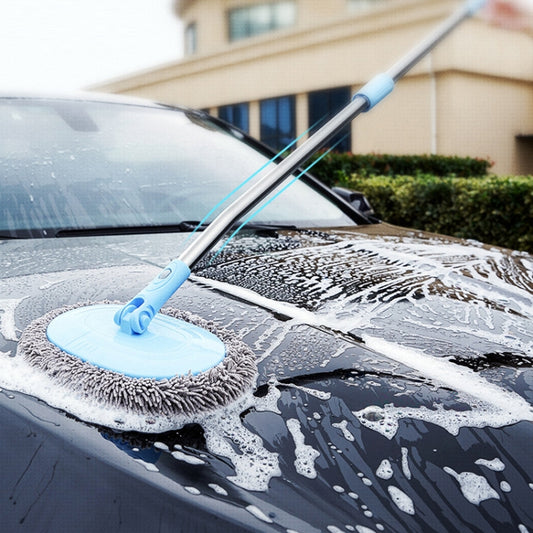Car Chenille Curved Handle Telescopic Car Wash Soft Bristle Mop, Blue