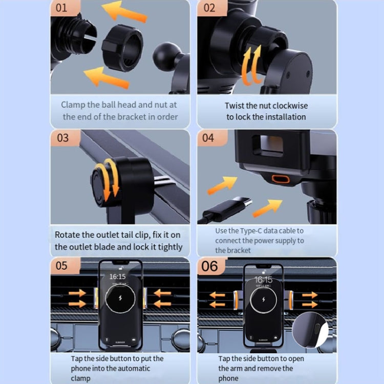 Smart Induction Wireless Charger Car Cell Phone Holder Solar Fast Charging Air Vent Navigation Stand