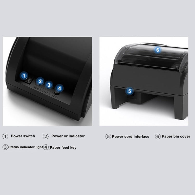 58mm USB Computer Version+Mobile Bluetooth Automatic Order Takeout Receipt Cashier Thermal Printer, US Plug, UK Plug, EU Plug