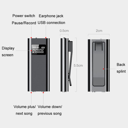 Q25 Intelligent Voice Recorder With Screen HD Noise Canceling Back Clip Voice Reporter, 4GB, 8GB, 16GB, 32GB
