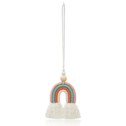 Hand-woven Wood Beads Cotton Rope Rainbow Car Aromatherapy Pendant