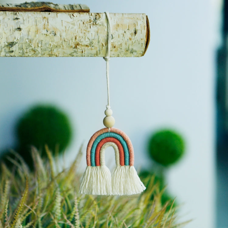 Hand-woven Wood Beads Cotton Rope Rainbow Car Aromatherapy Pendant