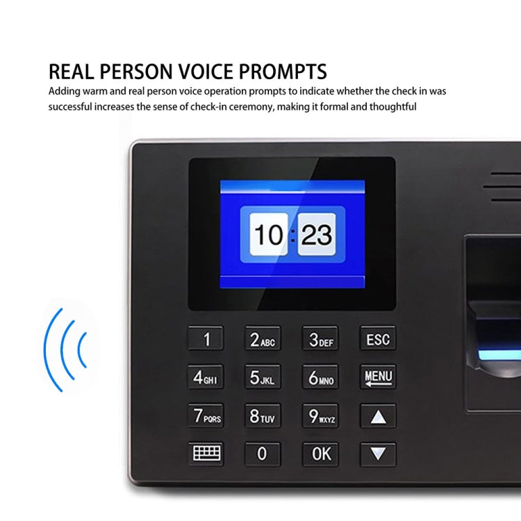 Fingerprint Recognition Voice Broadcast Smart Report Generation Attendance Machine, Gold US Plug, Gold UK Plug, Black US Plug, Black EU Plug, Black UK Plug