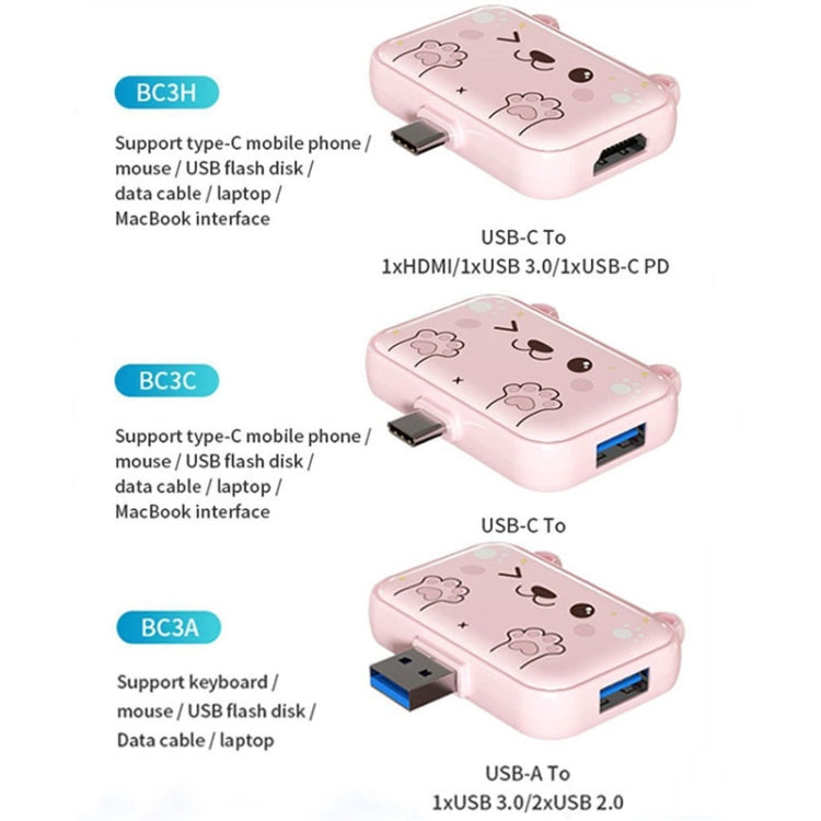 3 In 1 Type-C Docking Station USB Hub For iPad / Phone Docking Station, 3H HDMI+PD+USB3.0 Pink, 3C USB3.0+USB2.0 x 2 Pink, 3A USB3.0+USB2.0 x 2 Pink