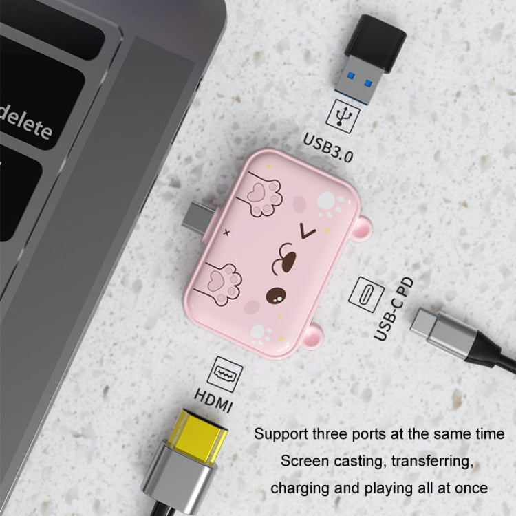 3 In 1 Type-C Docking Station USB Hub For iPad / Phone Docking Station, 3H HDMI+PD+USB3.0 Pink