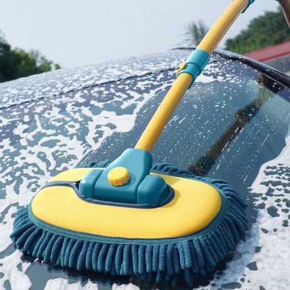 Curved Rod Car Wash Mop Retractable Cleaning Tool No Harm Car Special Soft Brush, Lake Green