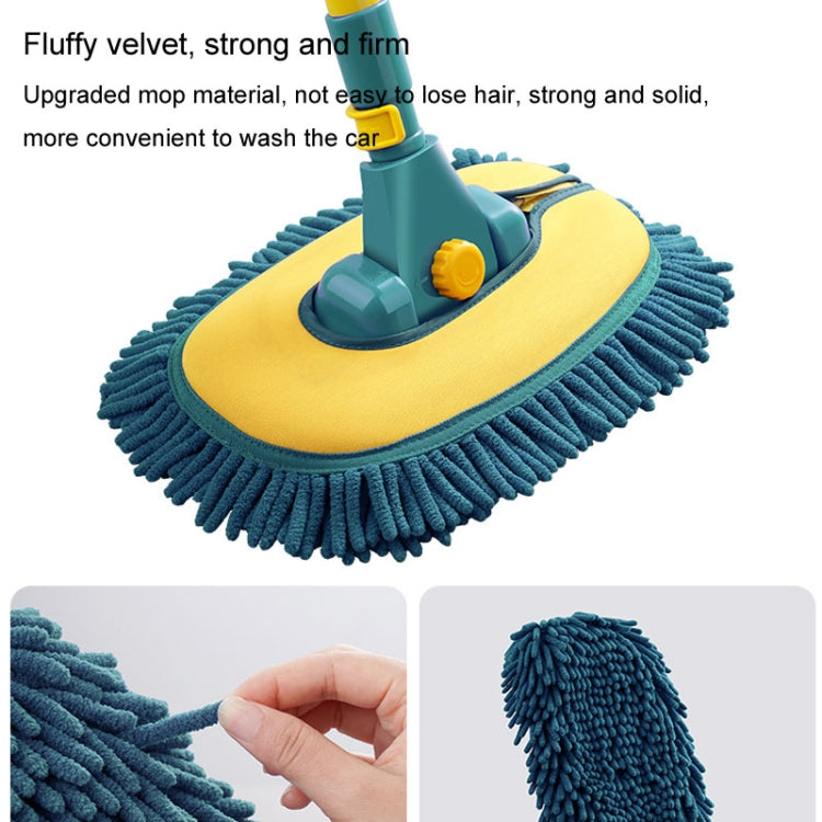 Curved Rod Car Wash Mop Retractable Cleaning Tool No Harm Car Special Soft Brush, Lake Green