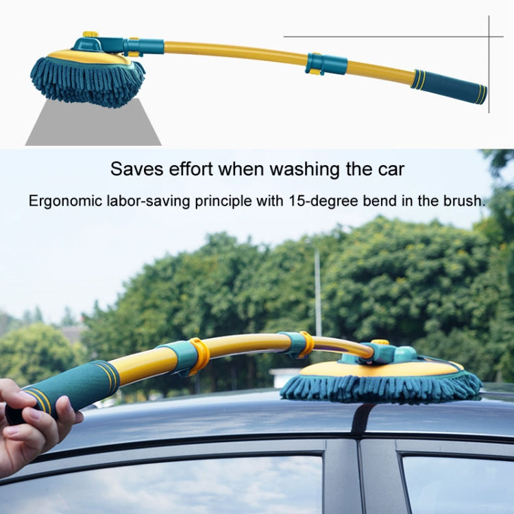 Curved Rod Car Wash Mop Retractable Cleaning Tool No Harm Car Special Soft Brush, Lake Green