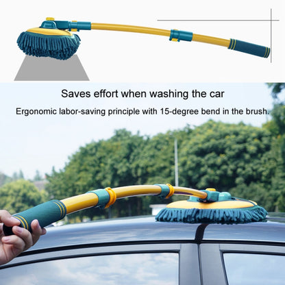 Curved Rod Car Wash Mop Retractable Cleaning Tool No Harm Car Special Soft Brush, Lake Green