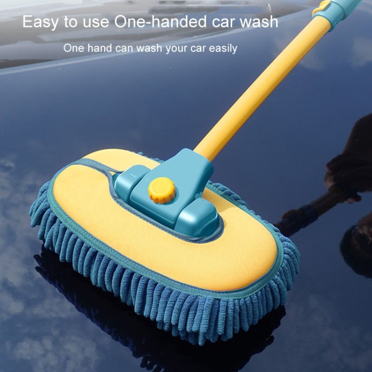 Curved Rod Car Wash Mop Retractable Cleaning Tool No Harm Car Special Soft Brush, Lake Green