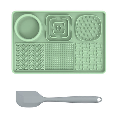 Pet Silicone Licking Dining Mat Rectangle 6 In 1 Dog Slow Feeding Pads With Scraper