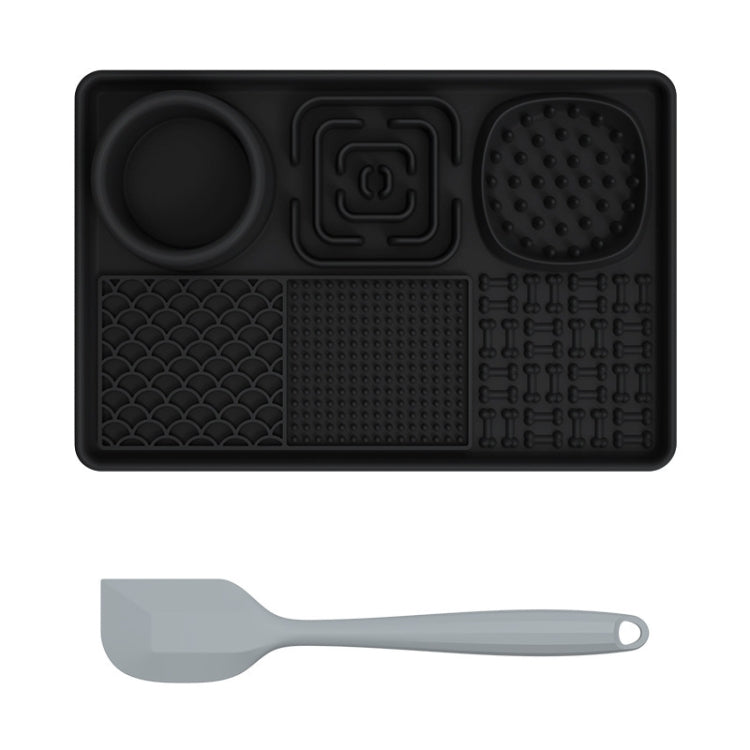 Pet Silicone Licking Dining Mat Rectangle 6 In 1 Dog Slow Feeding Pads With Scraper