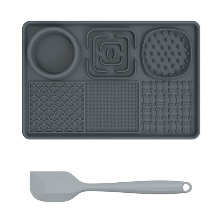 Pet Silicone Licking Dining Mat Rectangle 6 In 1 Dog Slow Feeding Pads With Scraper