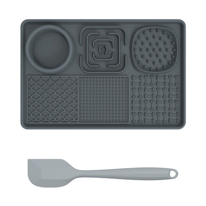 Pet Silicone Licking Dining Mat Rectangle 6 In 1 Dog Slow Feeding Pads With Scraper