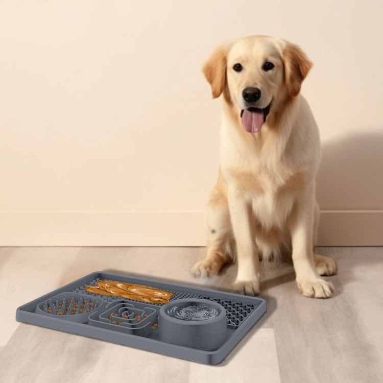 Pet Silicone Licking Dining Mat Rectangle 6 In 1 Dog Slow Feeding Pads With Scraper