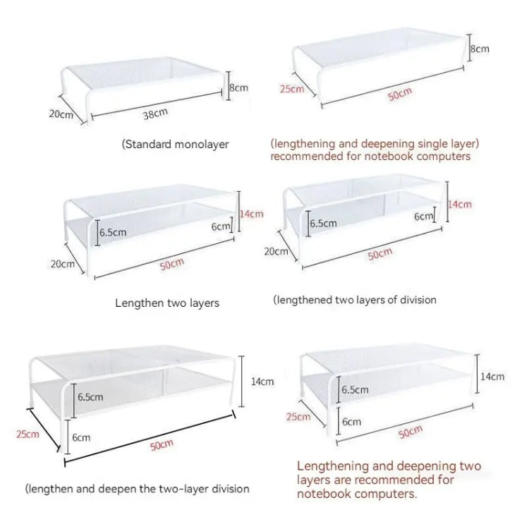 Computer Monitor Elevated Bracket Desk Wrought Iron Rack Organizer, Standard Single Layer, Deepen Single Layer, Double Layer, Double Layer Split, Deepen Dual Layer, Deepen Dual Layer Split