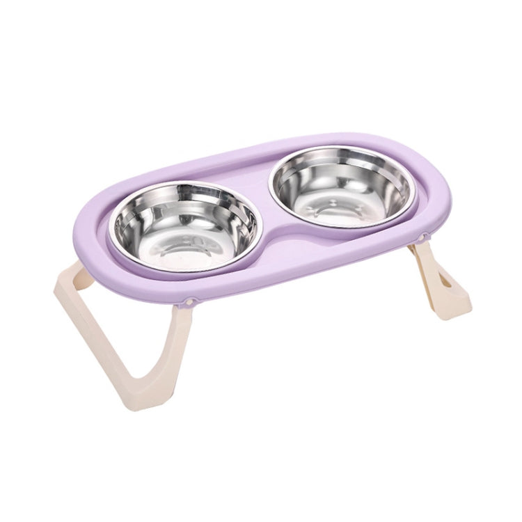Collapsible Pet Bowl Eating Drinking Bowl Neck Guard Tall Double Bowl, Stainless Steel White, Stainless Steel Purple, Stainless Steel Green, PP White, PP Purple, PP Green