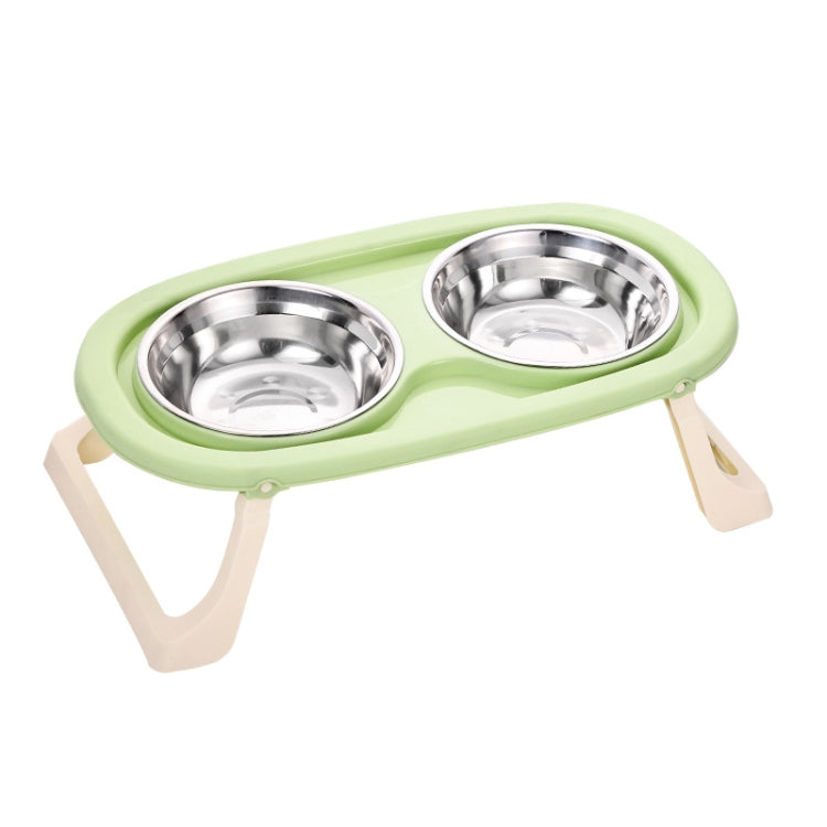 Collapsible Pet Bowl Eating Drinking Bowl Neck Guard Tall Double Bowl, Stainless Steel White, Stainless Steel Purple, Stainless Steel Green, PP White, PP Purple, PP Green