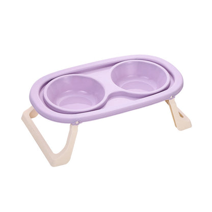 Collapsible Pet Bowl Eating Drinking Bowl Neck Guard Tall Double Bowl, Stainless Steel White, Stainless Steel Purple, Stainless Steel Green, PP White, PP Purple, PP Green
