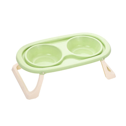 Collapsible Pet Bowl Eating Drinking Bowl Neck Guard Tall Double Bowl, Stainless Steel White, Stainless Steel Purple, Stainless Steel Green, PP White, PP Purple, PP Green