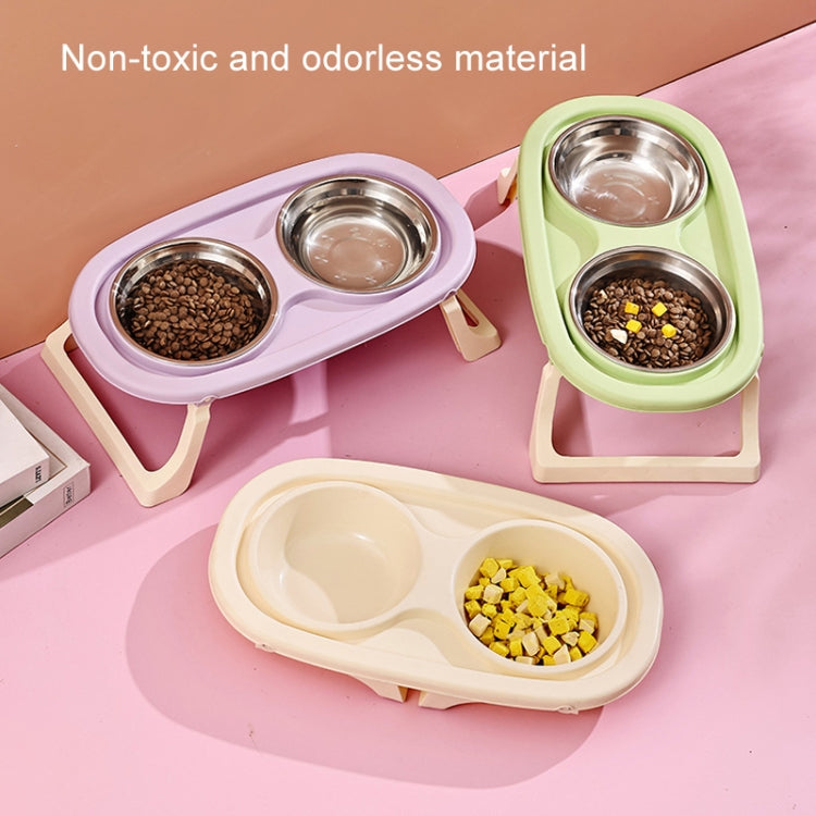 Collapsible Pet Bowl Eating Drinking Bowl Neck Guard Tall Double Bowl, Stainless Steel White, Stainless Steel Purple, Stainless Steel Green, PP White, PP Purple, PP Green