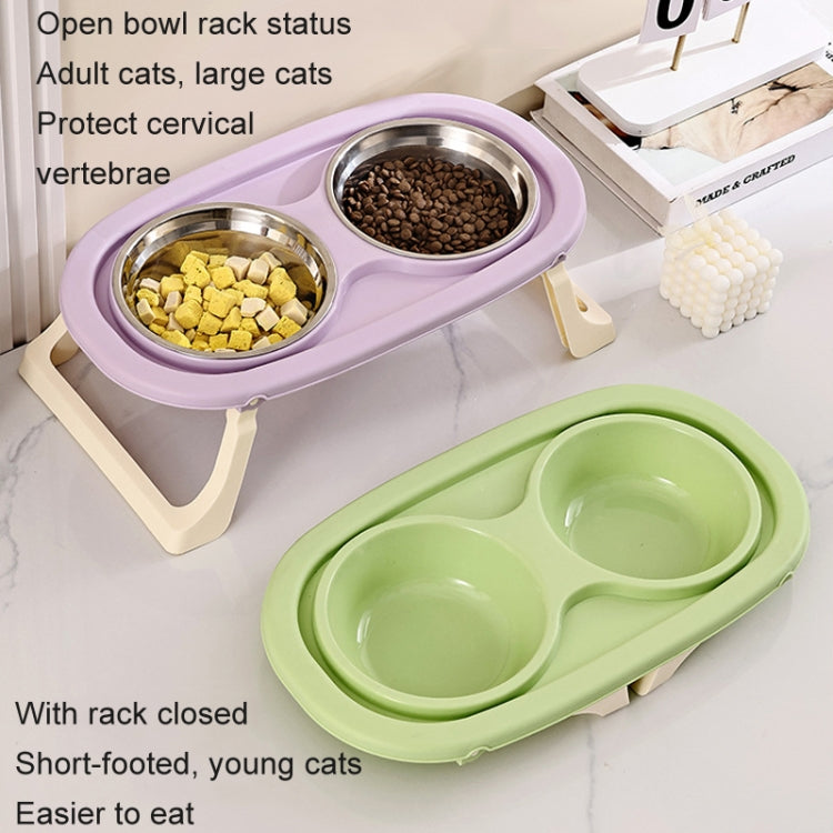Collapsible Pet Bowl Eating Drinking Bowl Neck Guard Tall Double Bowl, Stainless Steel White, Stainless Steel Purple, Stainless Steel Green, PP White, PP Purple, PP Green