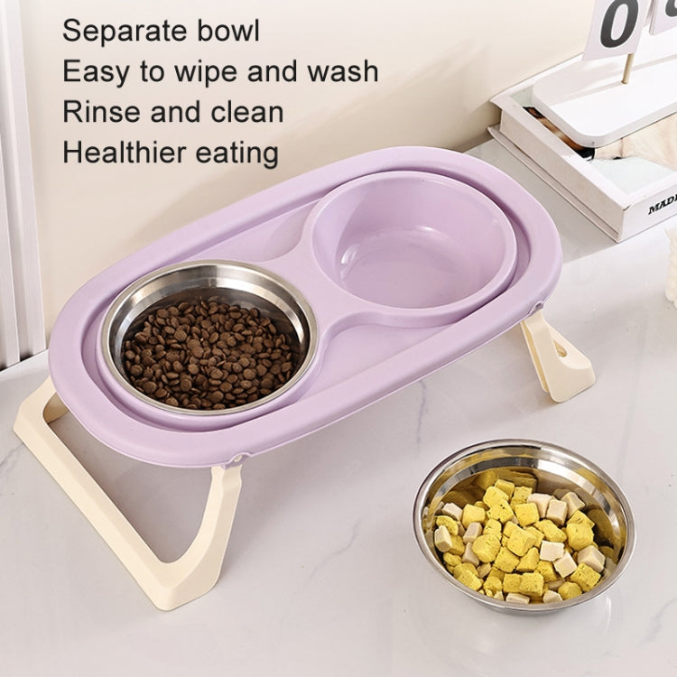 Collapsible Pet Bowl Eating Drinking Bowl Neck Guard Tall Double Bowl, Stainless Steel White, Stainless Steel Purple, Stainless Steel Green, PP White, PP Purple, PP Green