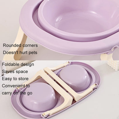 Collapsible Pet Bowl Eating Drinking Bowl Neck Guard Tall Double Bowl, Stainless Steel White, Stainless Steel Purple, Stainless Steel Green, PP White, PP Purple, PP Green
