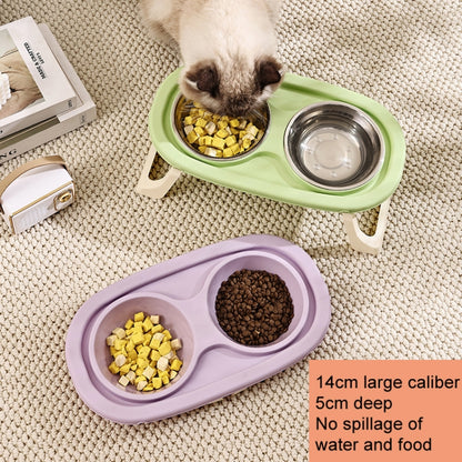 Collapsible Pet Bowl Eating Drinking Bowl Neck Guard Tall Double Bowl, Stainless Steel White, Stainless Steel Purple, Stainless Steel Green, PP White, PP Purple, PP Green