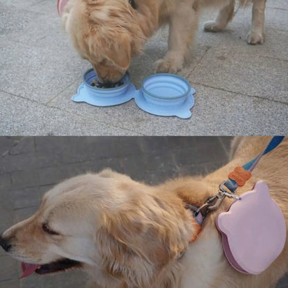 Silicone Folding Pet Bowl Outdoor Portable Double Bowl Anti-Sigh Slowly Eclipse Retractable Dog Pot