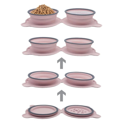 Silicone Folding Pet Bowl Outdoor Portable Double Bowl Anti-Sigh Slowly Eclipse Retractable Dog Pot