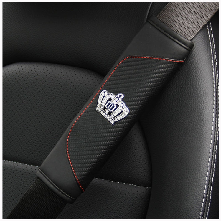 Car Seat Belt Cover Carbon Fiber Leather Auto Seat Shoulder Protection, Black, Red, Wine Red, Crown Black, Crown Red, Crown Wine Red