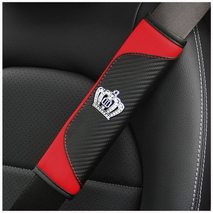 Car Seat Belt Cover Carbon Fiber Leather Auto Seat Shoulder Protection, Black, Red, Wine Red, Crown Black, Crown Red, Crown Wine Red