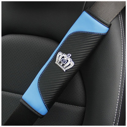 Car Seat Belt Cover Carbon Fiber Leather Auto Seat Shoulder Protection, Black, Red, Wine Red, Crown Black, Crown Red, Crown Wine Red