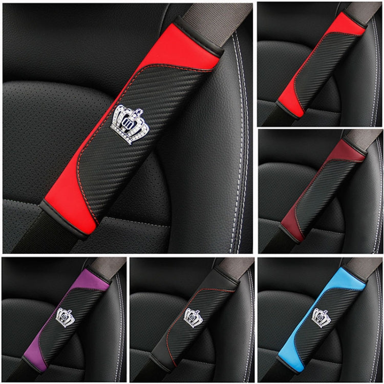 Car Seat Belt Cover Carbon Fiber Leather Auto Seat Shoulder Protection, Black, Red, Wine Red, Crown Black, Crown Red, Crown Wine Red