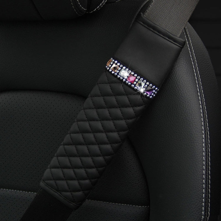 Car Leather Seat Belt Cover Shoulder Pads with Bling Diamonds, 6.5x23cm