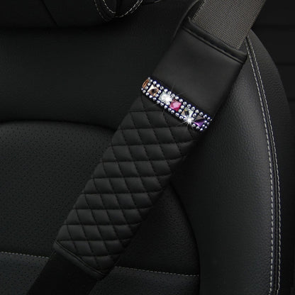 Car Leather Seat Belt Cover Shoulder Pads with Bling Diamonds, 6.5x23cm