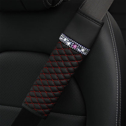 Car Leather Seat Belt Cover Shoulder Pads with Bling Diamonds, 6.5x23cm
