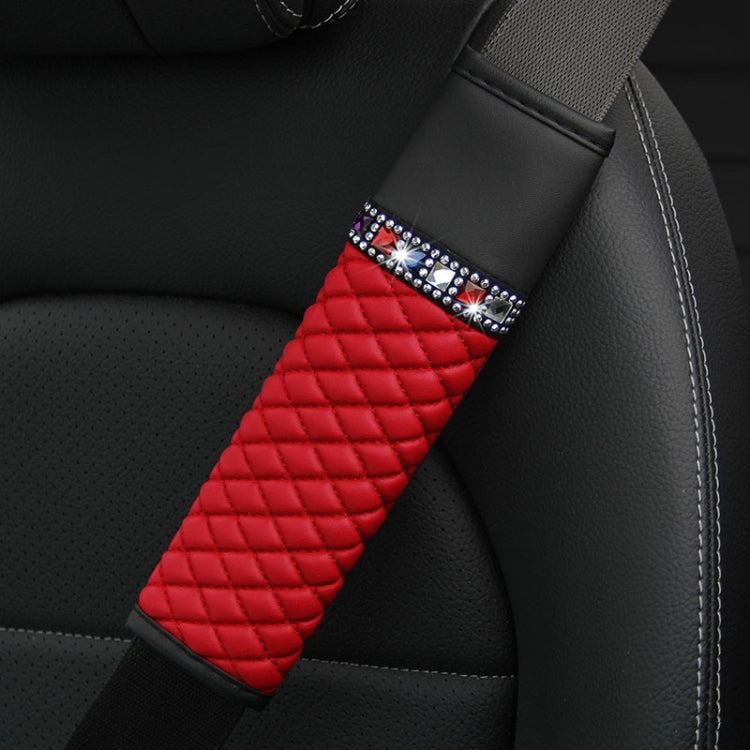 Car Leather Seat Belt Cover Shoulder Pads with Bling Diamonds, 6.5x23cm