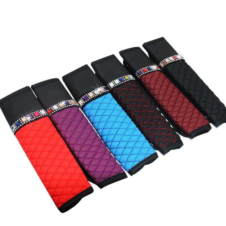 Car Leather Seat Belt Cover Shoulder Pads with Bling Diamonds, 6.5x23cm