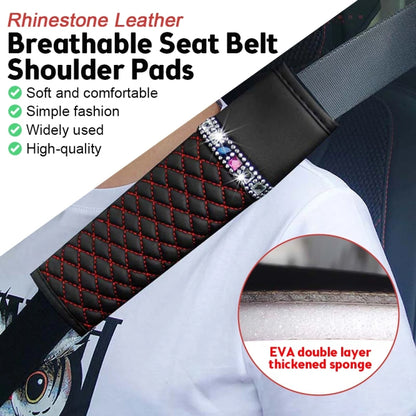 Car Leather Seat Belt Cover Shoulder Pads with Bling Diamonds, 6.5x23cm