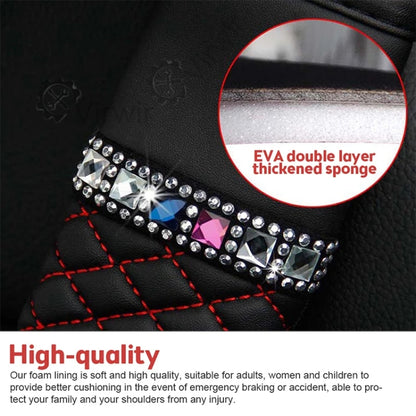 Car Leather Seat Belt Cover Shoulder Pads with Bling Diamonds, 6.5x23cm