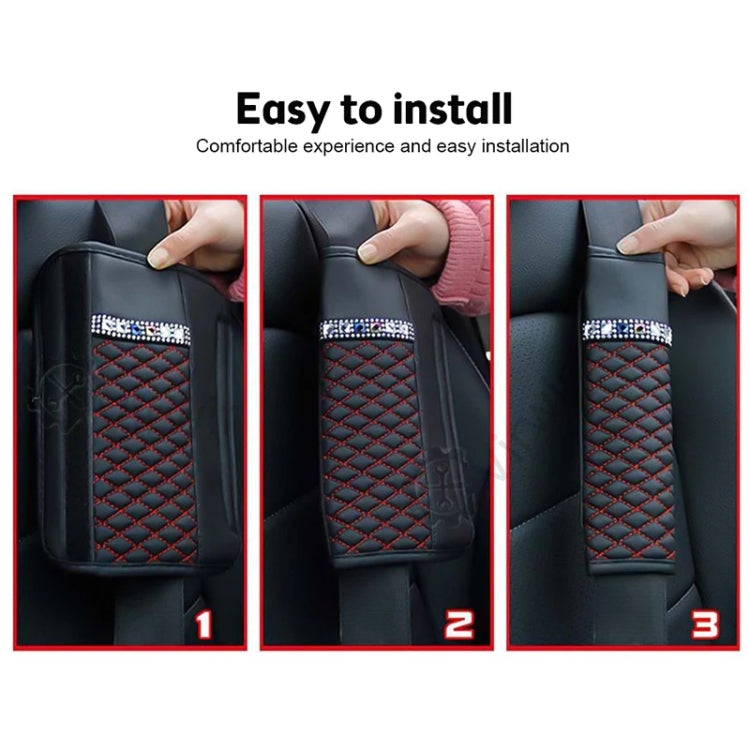 Car Leather Seat Belt Cover Shoulder Pads with Bling Diamonds, 6.5x23cm