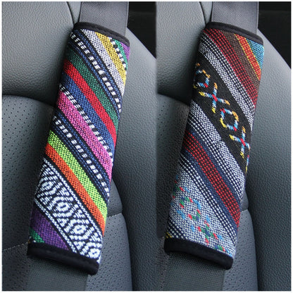Ethnic Style Linen Car Seat Belt Cover Shoulder Pads
