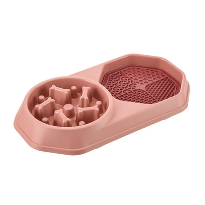 Bone Slow Food Lick Bowl Pet Diet Double Bowl Dog Cat Food Bowl, Red, Yellow, Blue