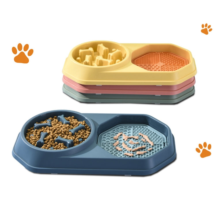 Bone Slow Food Lick Bowl Pet Diet Double Bowl Dog Cat Food Bowl, Red, Yellow, Blue