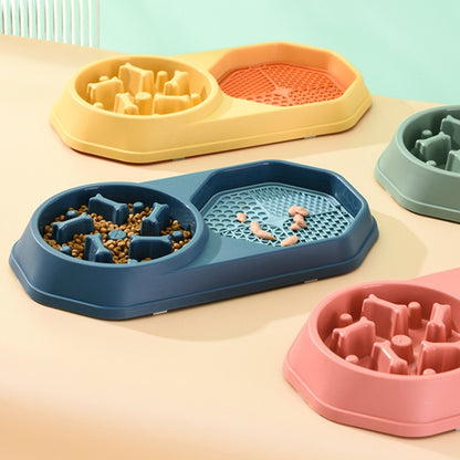 Bone Slow Food Lick Bowl Pet Diet Double Bowl Dog Cat Food Bowl, Red, Yellow, Blue